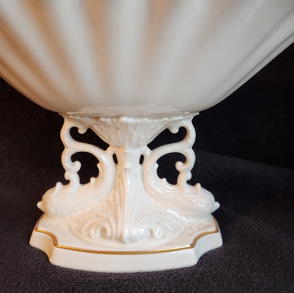 Lenox Centerpiece Mantel Bowl Porcelain 24K Gold Trim Ivory - Picture 3 of 9